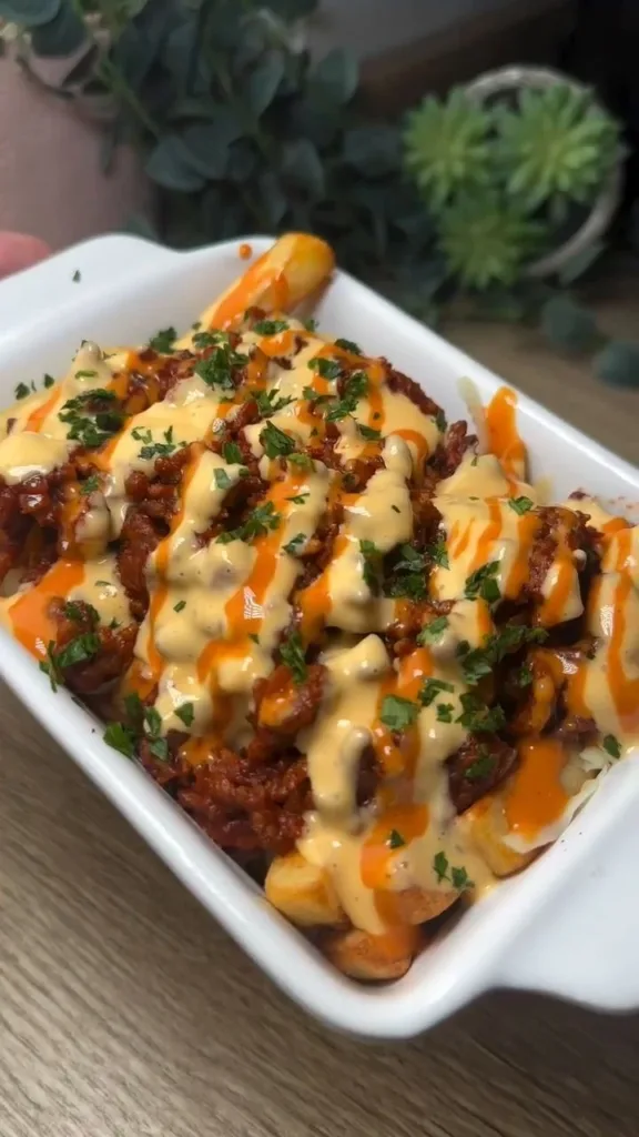 Loaded Fries with Ground Beef and Melted Cheese