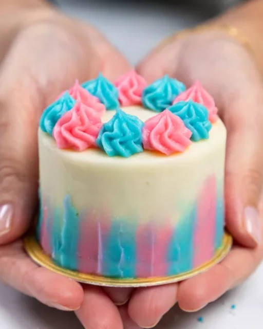 Mini Gender Reveal Cakes with Hidden Colorful Filling