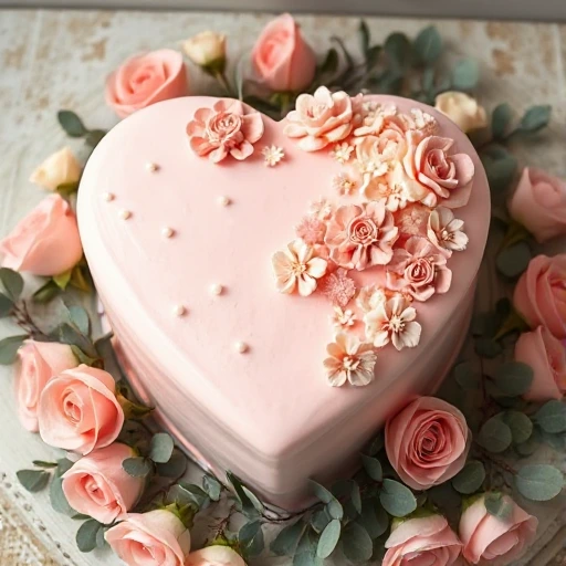 Heart-Shaped Cake with Elegant Pastel Roses and Gold Accents