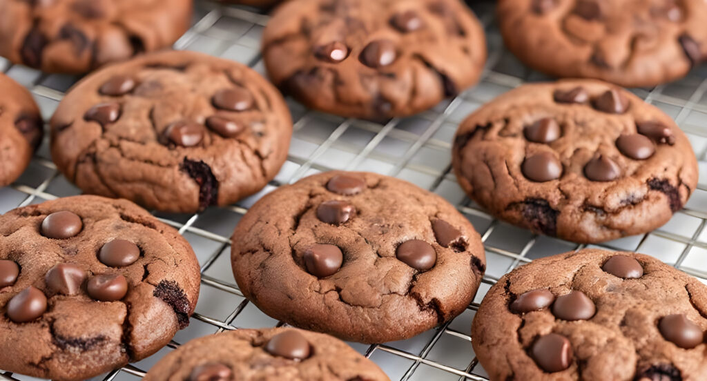 Baked double chocolate chip cookies 