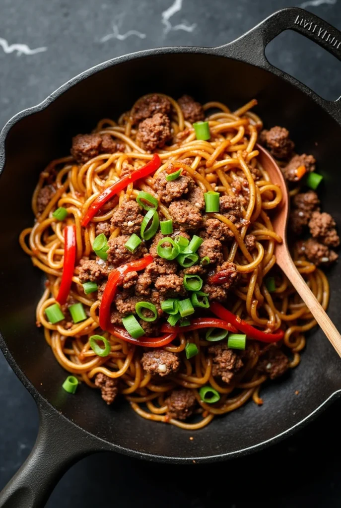 mongolian beef and noodles