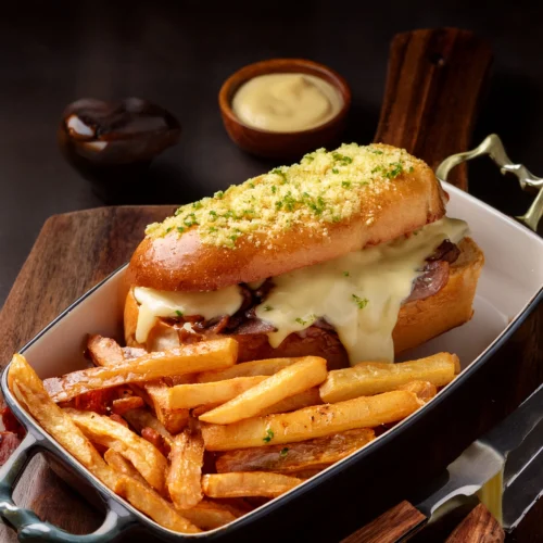 French Dip Sandwiches Golden fries tossed