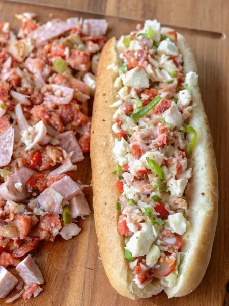 a chopped italian sandwich on a cutting board
