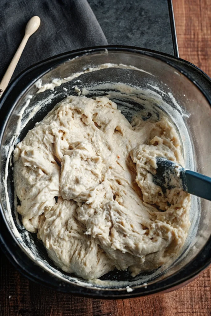 a bowl of cinnamon sourdough bread with a spatula