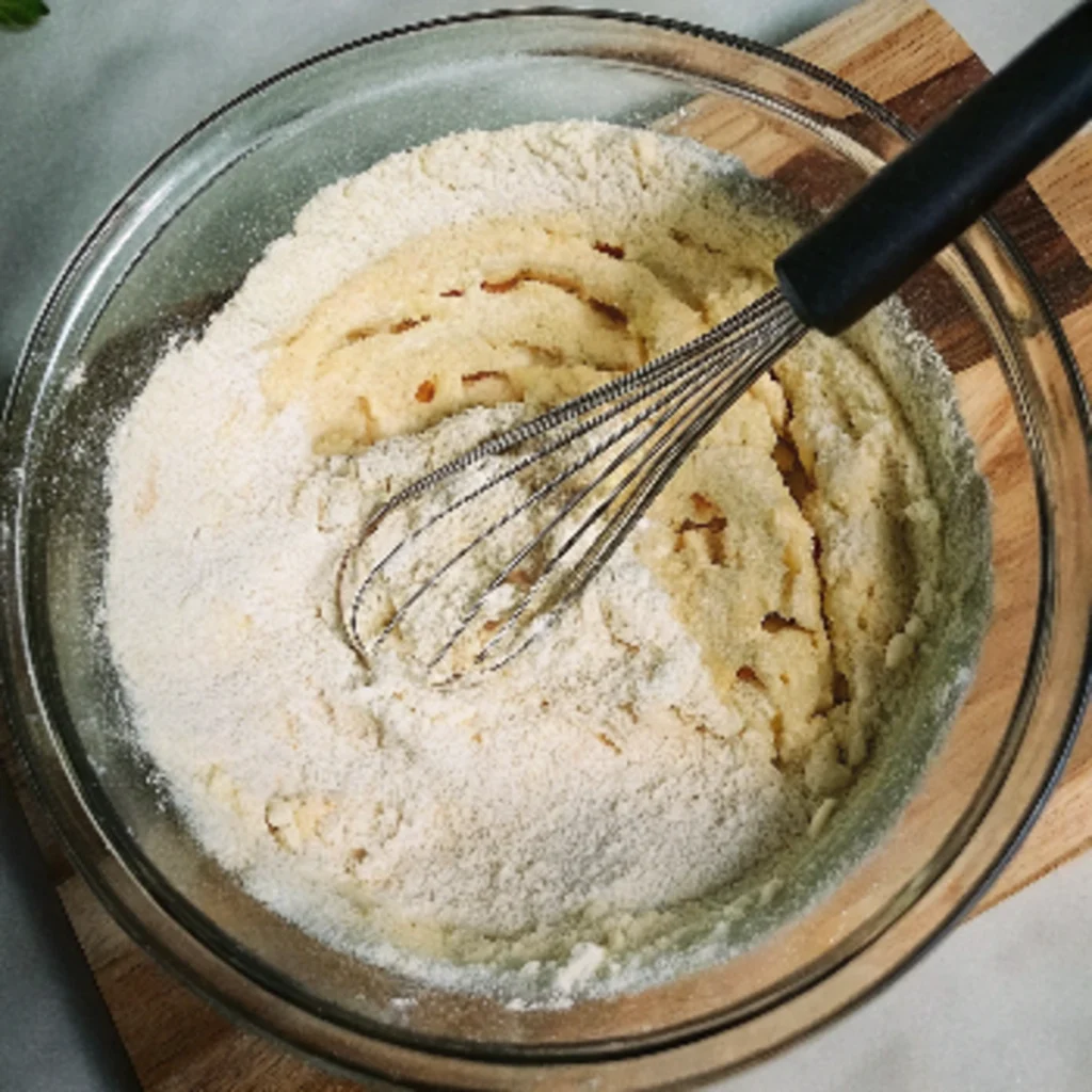 a whisk in a bowl of Cinnamon Raisin Bread flour